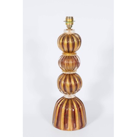 Italian Murano Glass Table Lamp in Gold and Red Color, circa 1970s