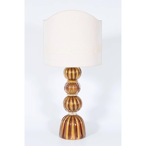 Italian Murano Glass Table Lamp in Gold and Red Color, circa 1970s