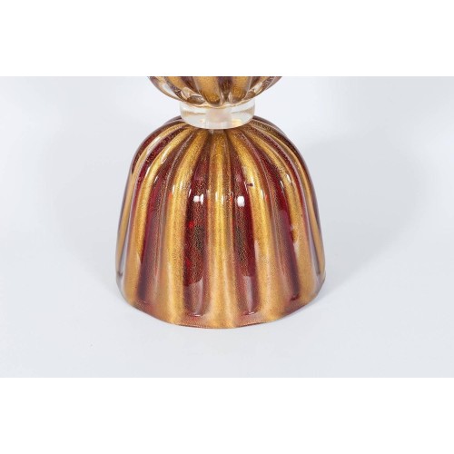 Italian Murano Glass Table Lamp in Gold and Red Color, circa 1970s