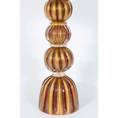 Italian Murano Glass Table Lamp in Gold and Red Color, circa 1970s