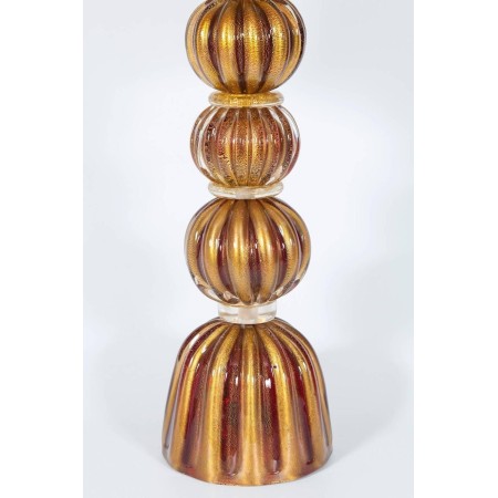 Italian Murano Glass Table Lamp in Gold and Red Color, circa 1970s