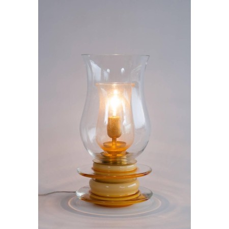 Italian Venetian Murano Glass Table Lamp in Gold and Amber, circa 1950s