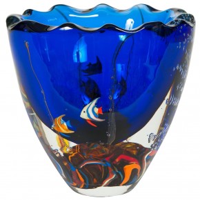 Massive Italian Vase Aquarium with fishes in blown Murano Glass 1980s *