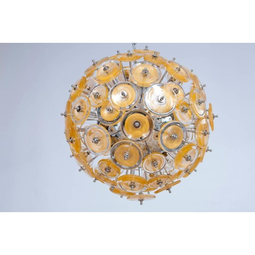 Italian Murano Gold Glass Chandelier Sputnik, Mazzega, 1970s
