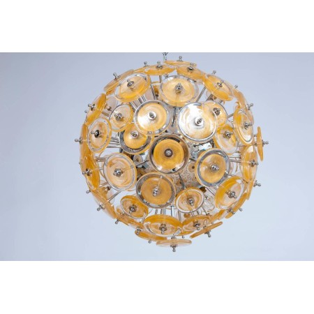 Italian Murano Gold Glass Chandelier Sputnik, Mazzega, 1970s