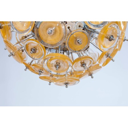Italian Murano Gold Glass Chandelier Sputnik, Mazzega, 1970s
