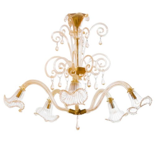 Italian Mid-Century Chandelier, in Transparent and Gold, Attributed to Seguso