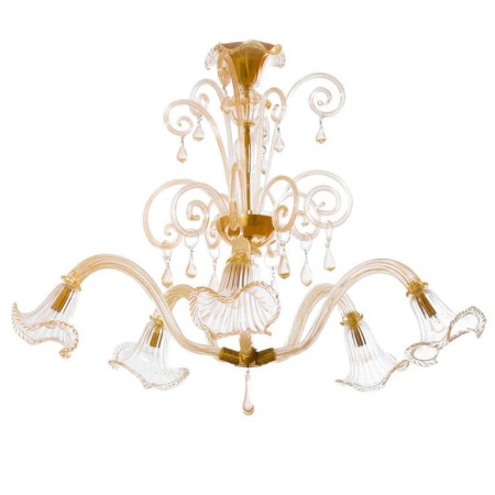 Italian Mid-Century Chandelier, in Transparent and Gold, Attributed to Seguso
