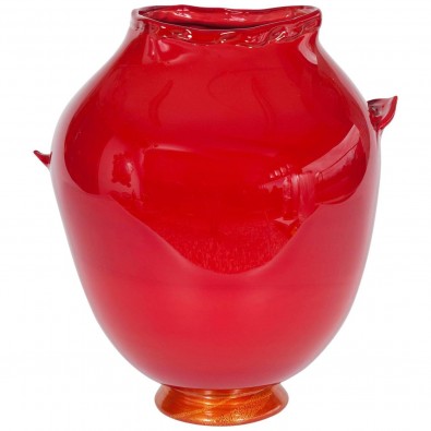 Italian Venetian Murano Glass Vase in Gold Red Color, circa 1970s