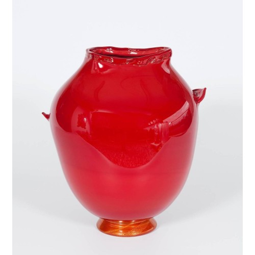Italian Venetian Murano Glass Vase in Gold Red Color, circa 1970s