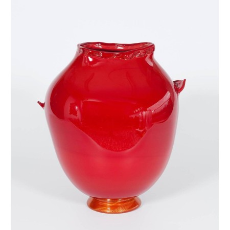 Italian Venetian Murano Glass Vase in Gold Red Color, circa 1970s
