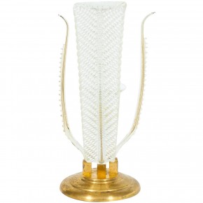 Italian Table Lamp in blown Murano glass clear color and brass, 1950s Venice *