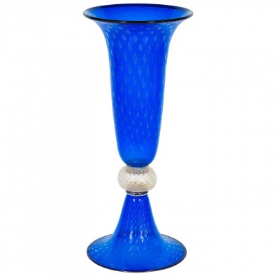 Italian Venetian Murano Glass Vase in Blue and Gold, circa 1950s