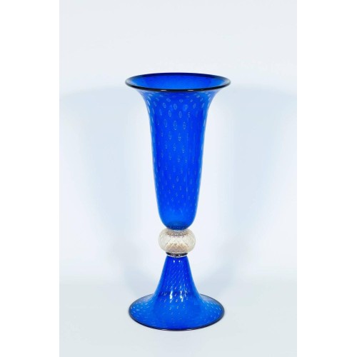 Italian Venetian Murano Glass Vase in Blue and Gold, circa 1950s