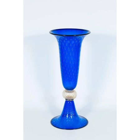 Italian Venetian Murano Glass Vase in Blue and Gold, circa 1950s