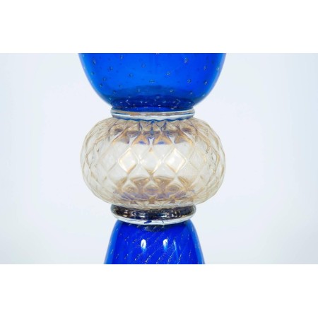 Italian Venetian Murano Glass Vase in Blue and Gold, circa 1950s