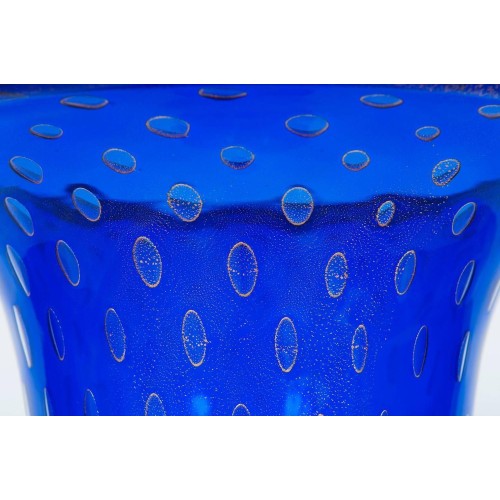 Italian Venetian Murano Glass Vase in Blue and Gold, circa 1950s