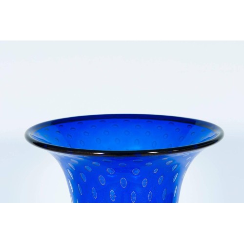 Italian Venetian Murano Glass Vase in Blue and Gold, circa 1950s