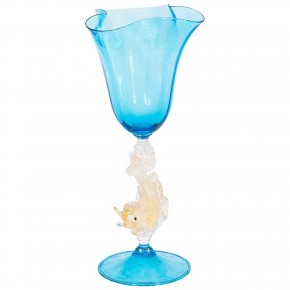 Handblown Murano Glass Goblet, in Light-blue and Gold *