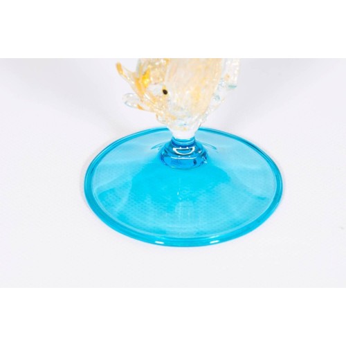 Hand blown Goblet in Murano Glass, in light-blue and Gold