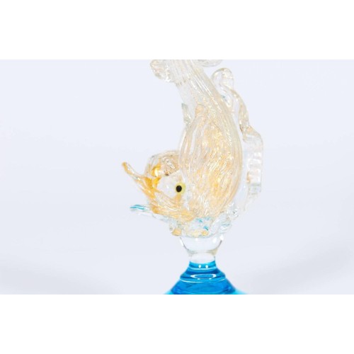 Hand blown Goblet in Murano Glass, in light-blue and Gold