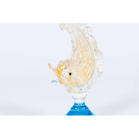 Hand blown Goblet in Murano Glass, in light-blue and Gold