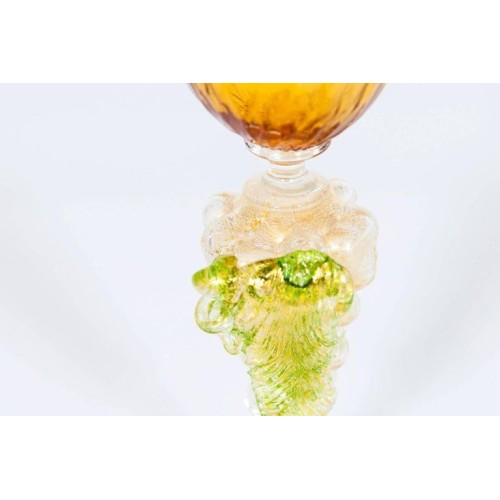 Goblet in Murano Glass in light orange and gold