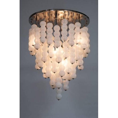 Italian Chandelier in White Murano Glass, Mazzega 1980s