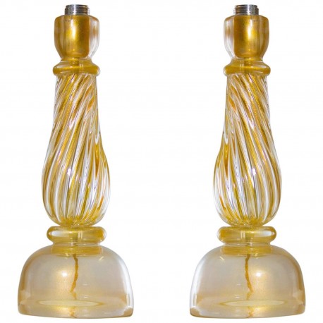 Pair of Italian Murano Table Lamps, Attributed to Seguso, circa 1960s