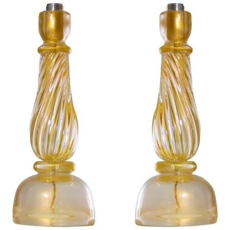 Pair of Italian Murano Table Lamps, Attributed to Seguso, circa 1960s