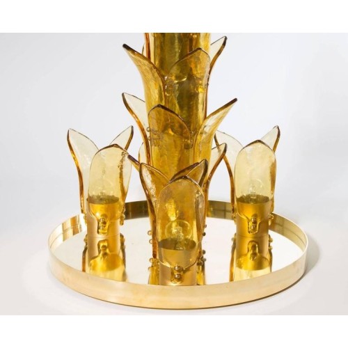 Floor lamp Palm in Murano Glass amber and green