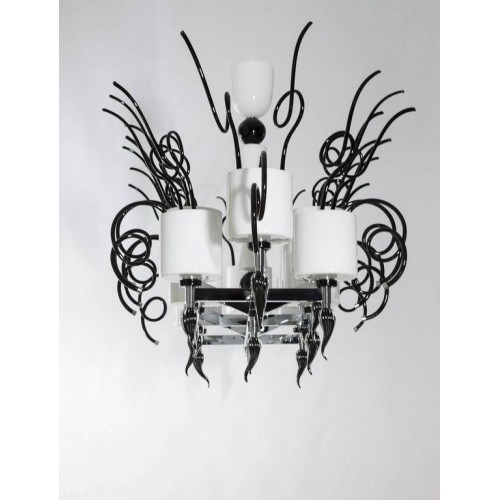 Chandelier in Murano Glass Black and White, circa 1990s