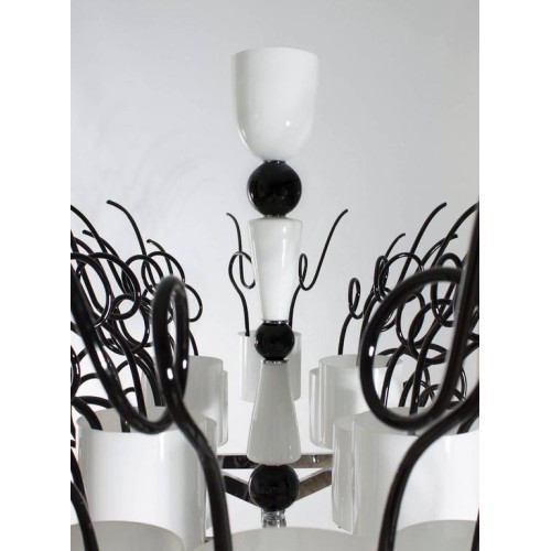 Chandelier in Murano Glass Black and White, circa 1990s