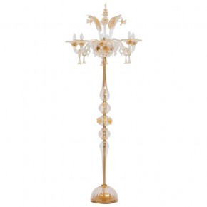 Gold Floor Lamp in blown Murano Glass flowers and leaves 1990s Italy *