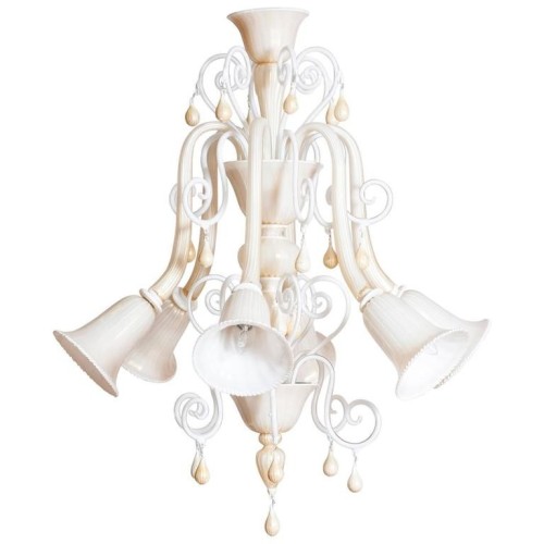 Chandelier in Murano Glass Ivory and Gold, in Seguso Style 1980s