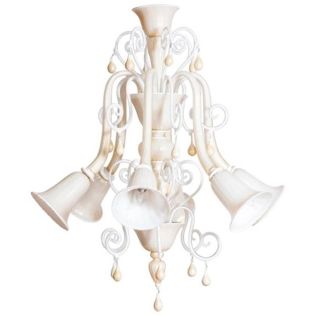 Chandelier in Murano Glass Ivory and Gold, in Seguso Style 1980s