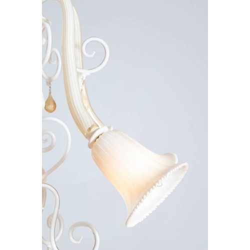 Chandelier in Murano Glass Ivory and Gold, in Seguso Style 1980s