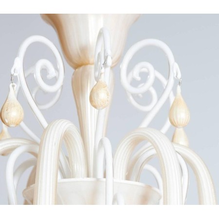 Chandelier in Murano Glass Ivory and Gold, in Seguso Style 1980s