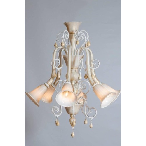 Chandelier in Murano Glass Ivory and Gold, in Seguso Style 1980s