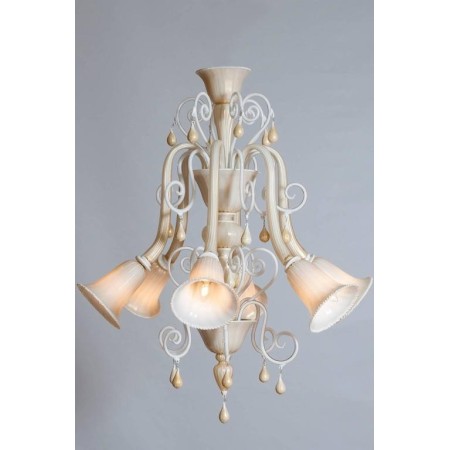 Chandelier in Murano Glass Ivory and Gold, in Seguso Style 1980s