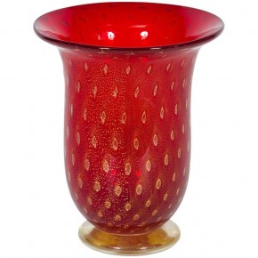 Italian Venetian Vase in Murano Glass Red and Gold 1980s *