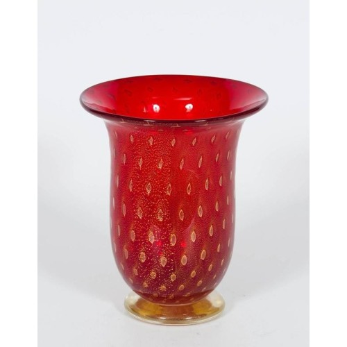 Vase in Murano Glass Red and Gold