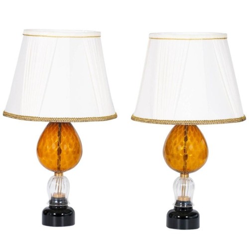 Pair of Italian Venetian Table Lamp in Murano Glass, 1970s