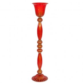 Red Floor Lamp with gold finishes in blown Murano Glass 1980s Italy *