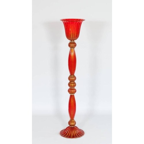 Floor Lamp in Murano Glass Red and Gold, 1980s