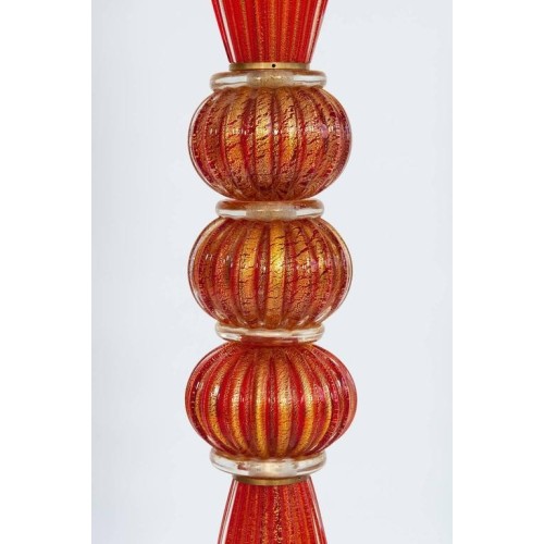 Floor Lamp in Murano Glass Red and Gold, 1980s