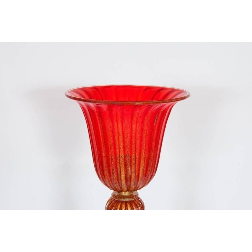 Floor Lamp in Murano Glass Red and Gold, 1980s