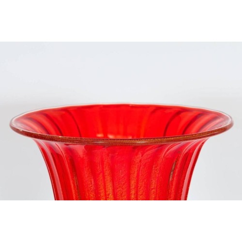 Floor Lamp in Murano Glass Red and Gold, 1980s