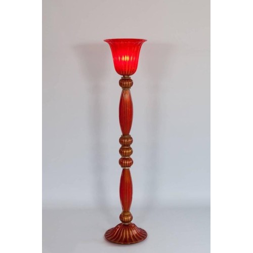 Floor Lamp in Murano Glass Red and Gold, 1980s