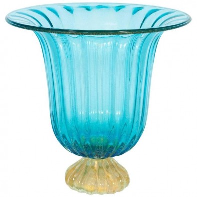 Vase in Murano Glass light blue and gold, 1980s